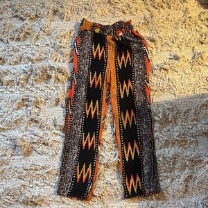Black and Orange Patterned Women's Trousers
